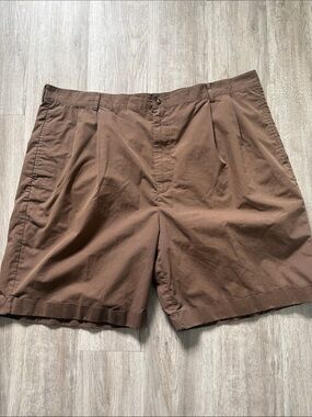 Men's Brown Flat-Front Cotton Shorts
